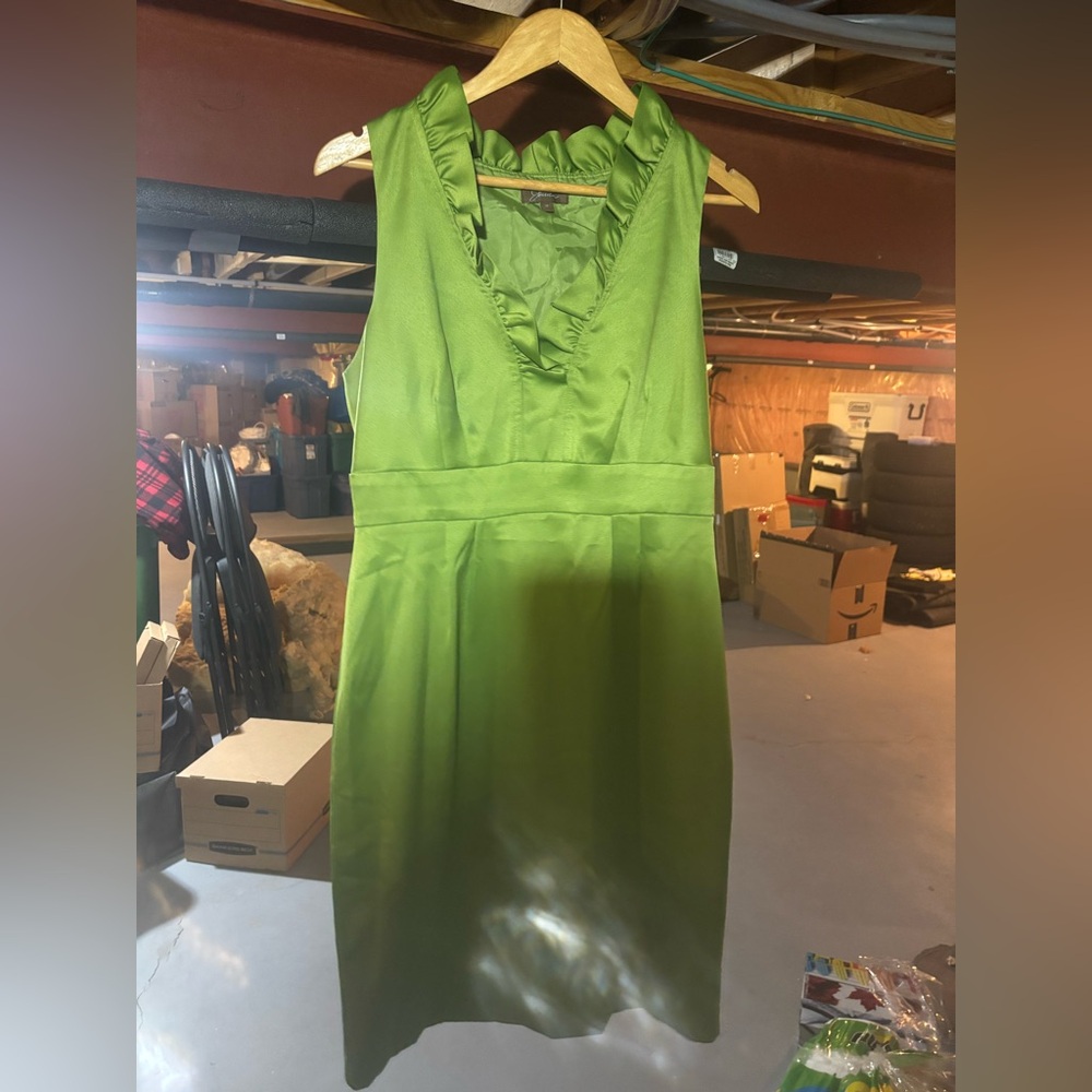 Jessica Lime Green Sleeveless Ruffle V-Neck Midi Dress